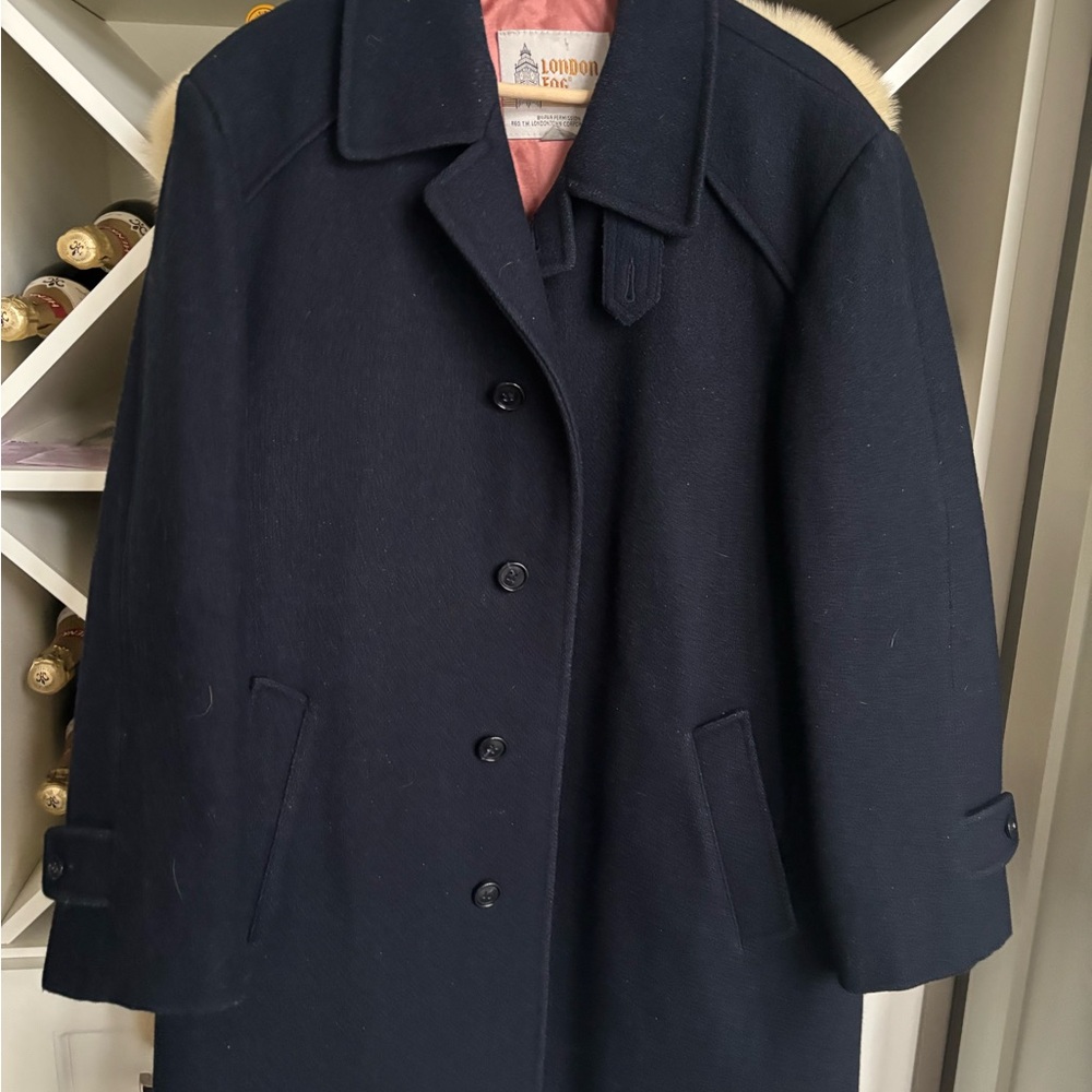 Mens vintage, London fog, navy blue pea coat jacket wool classy traditional 44